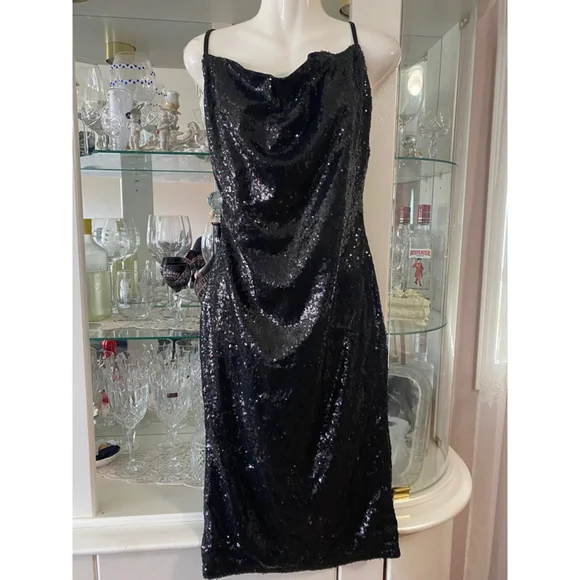 Sequins black cross back straps Dress Size L NWOT - Picture 3 of 11